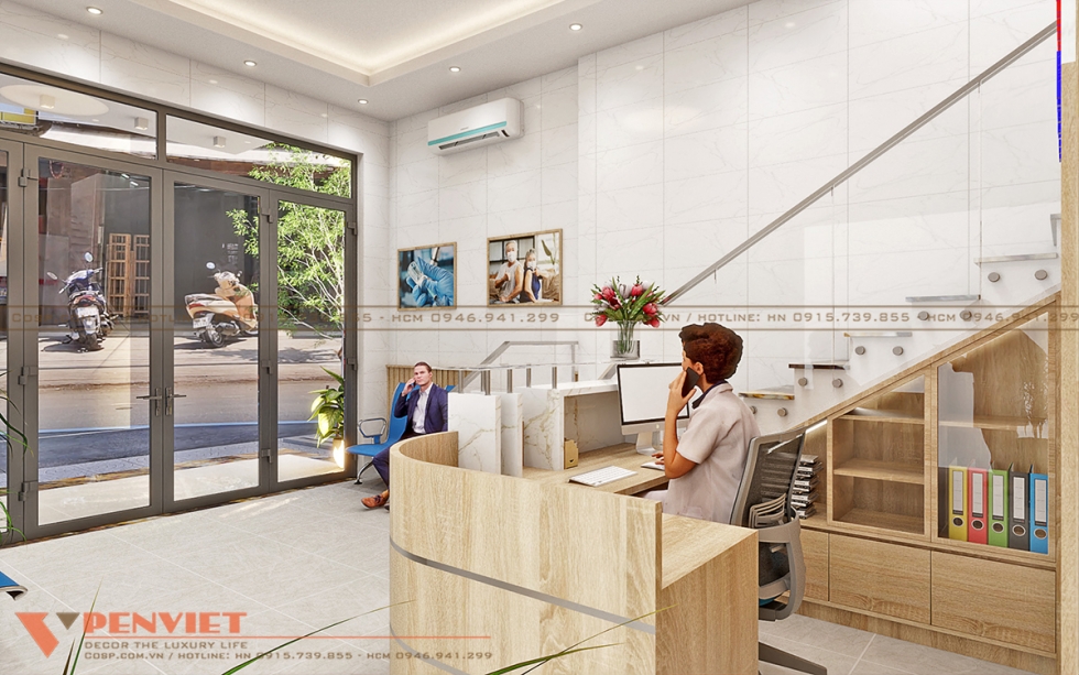 Quầy lễ tân thiết kế bo tròn mềm mại và đẹp mắt